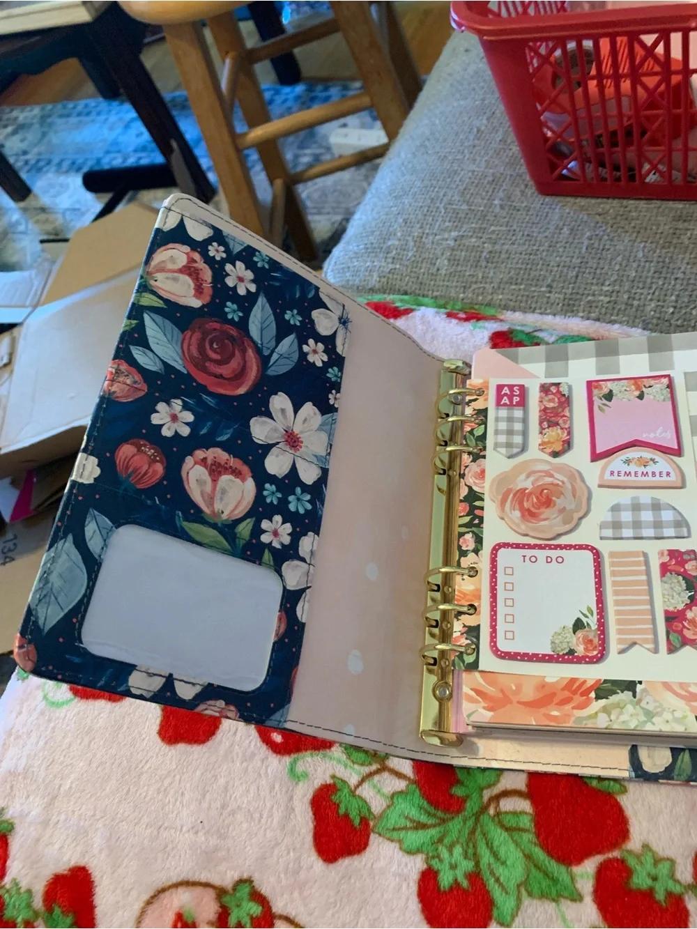 Floral Navy Journal planner with Rose and White Bloom Print